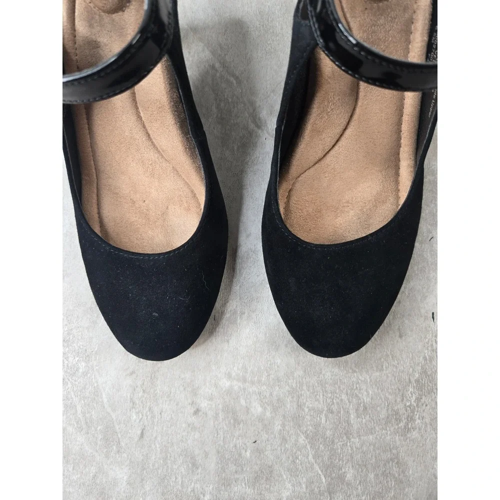 Mary Jane Pumps 6.5 Black Suede Memory Foam Comfort Heeled Shoes Lolita Preppy
